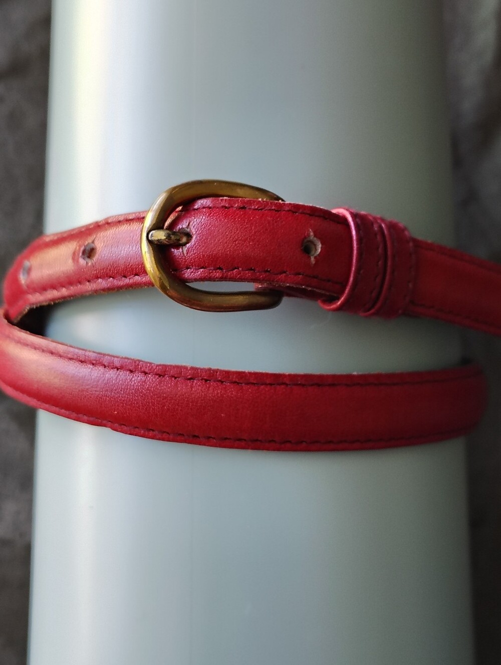 Vintage Gorbani Red Leather Skinny Belt Brass Buckle